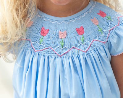 Blue Smocked Tulip Dress