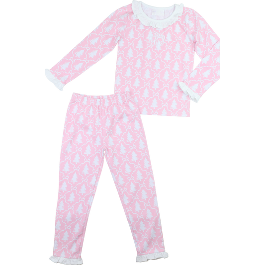 Pink And White Christmas Tree Knit Pajamas