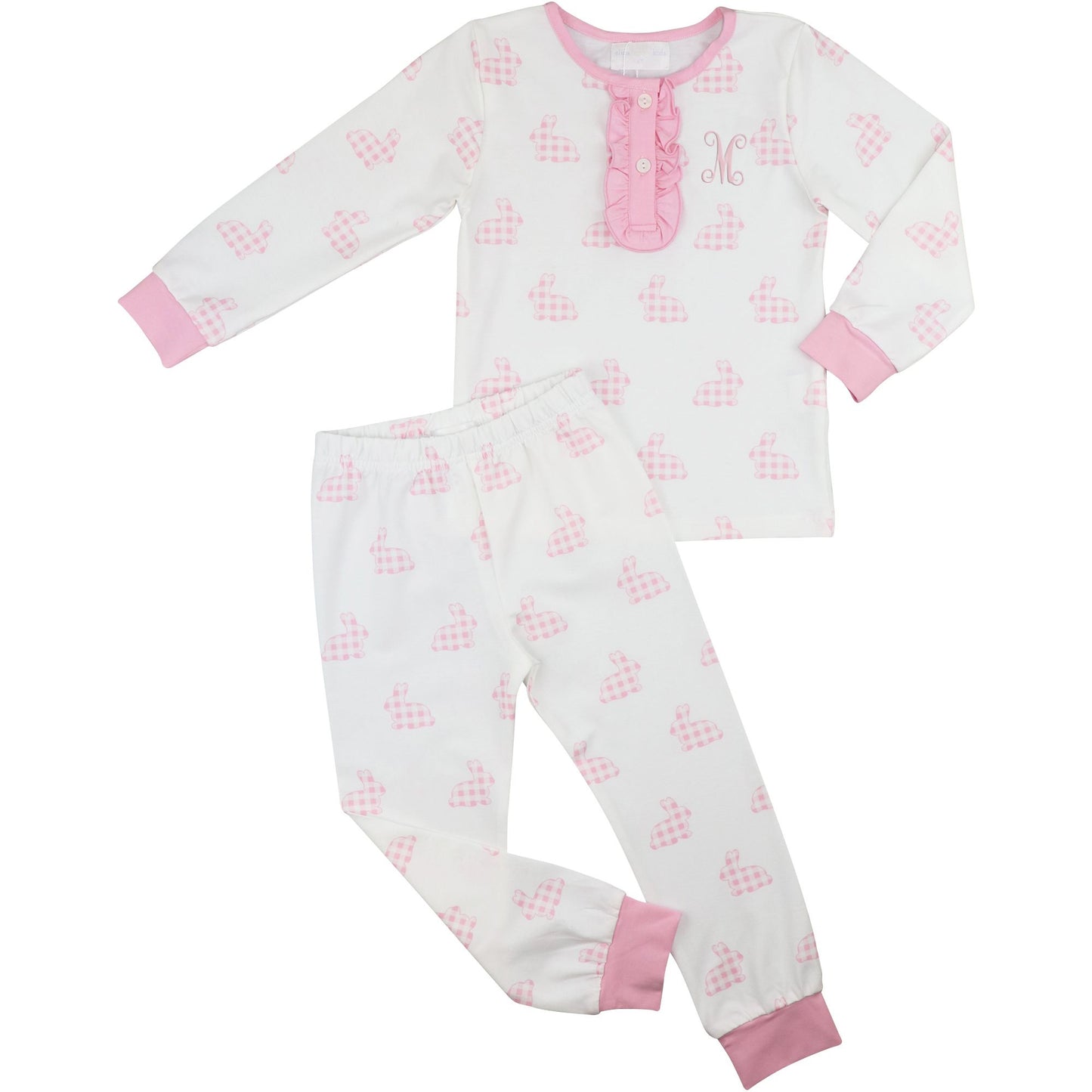 Pink Checked Bunny Knit Pajamas