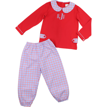 Red And Blue Windowpane Ankle Pant Set