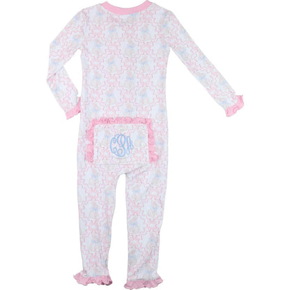 Pink Bunny And Ribbon Knit Zipper Pajamas