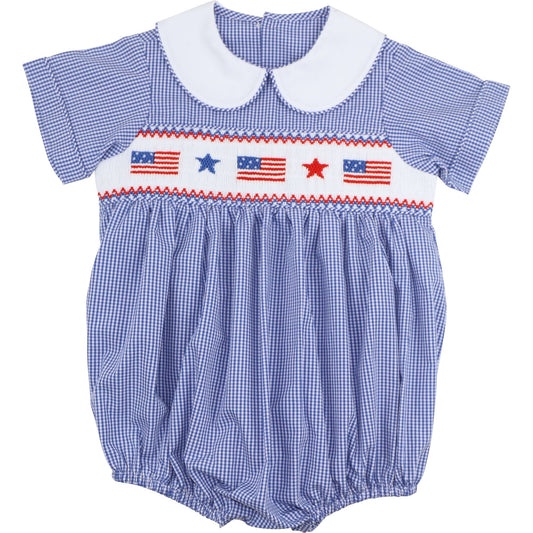 Navy Gingham Smocked Flag And Star Bubble