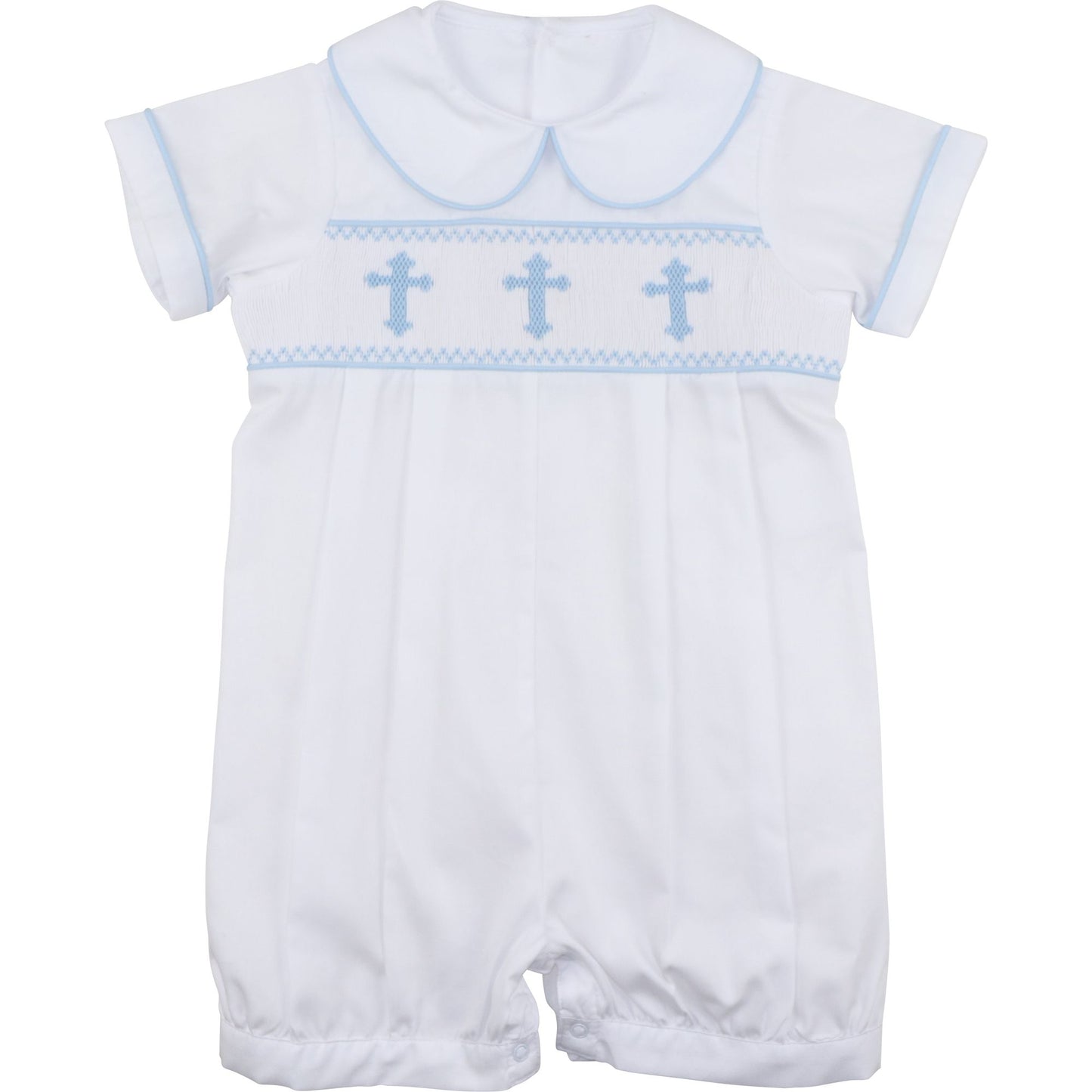 Blue And White Smocked Cross Short Romper