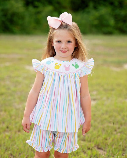 Pastel Striped Smocked Mouse Ears Short Set