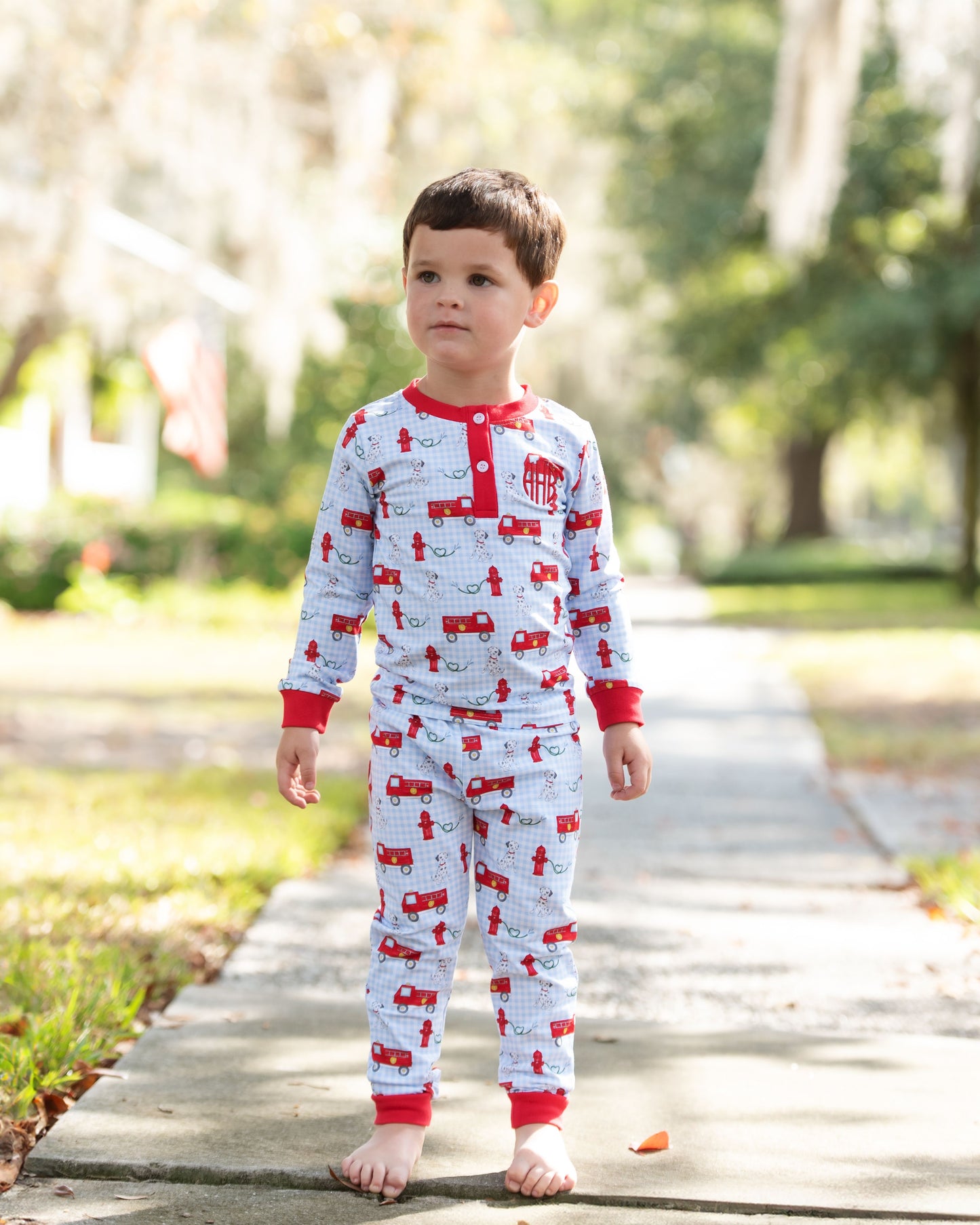 Valentine Firetruck Knit Pajamas