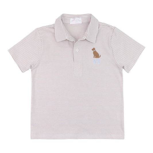 Khaki Striped Knit Lab Polo Shirt