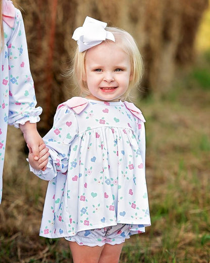 Flower And Heart Print Knit Bow Diaper Set