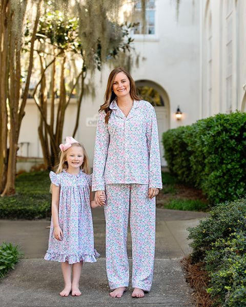 Ladies Pink And Blue Liberty Print Pajamas  Cecil and Lou