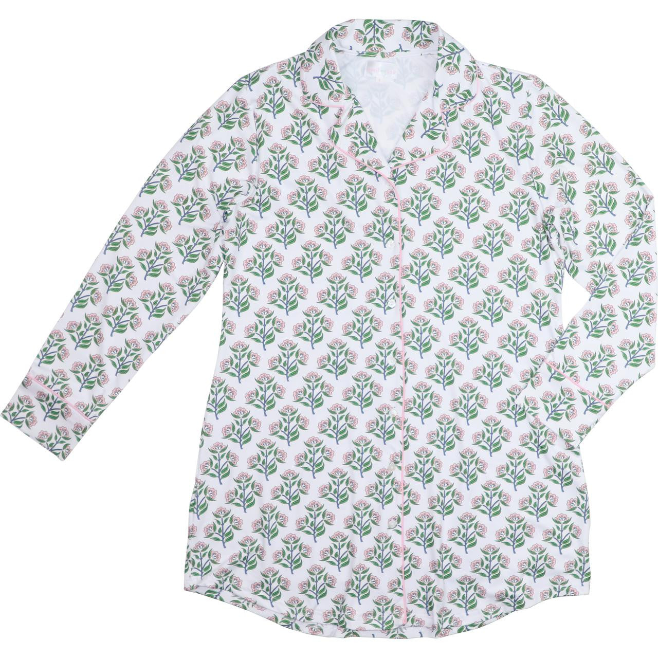 Ladies Pink And Green Floral Knit Tunic  Smocked Threads