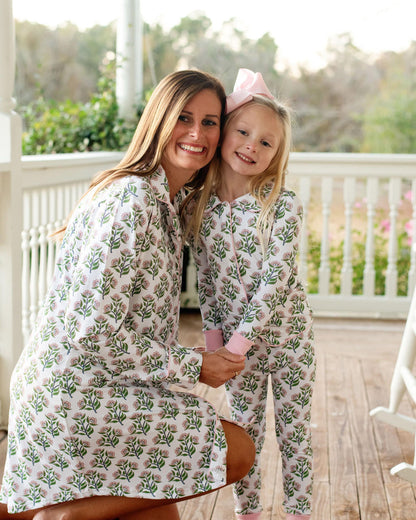 Ladies Pink And Green Floral Knit Tunic  Smocked Threads