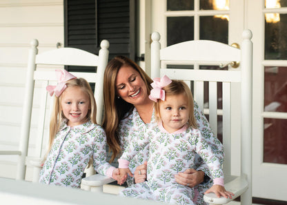 Ladies Pink And Greene Floral Knit Pajamas   Smocked Threads