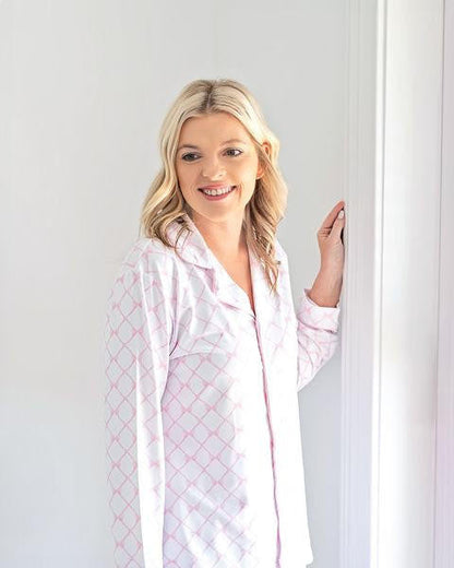 Ladies Pink Bow Trellis Knit Pajamas  Cecil and Lou