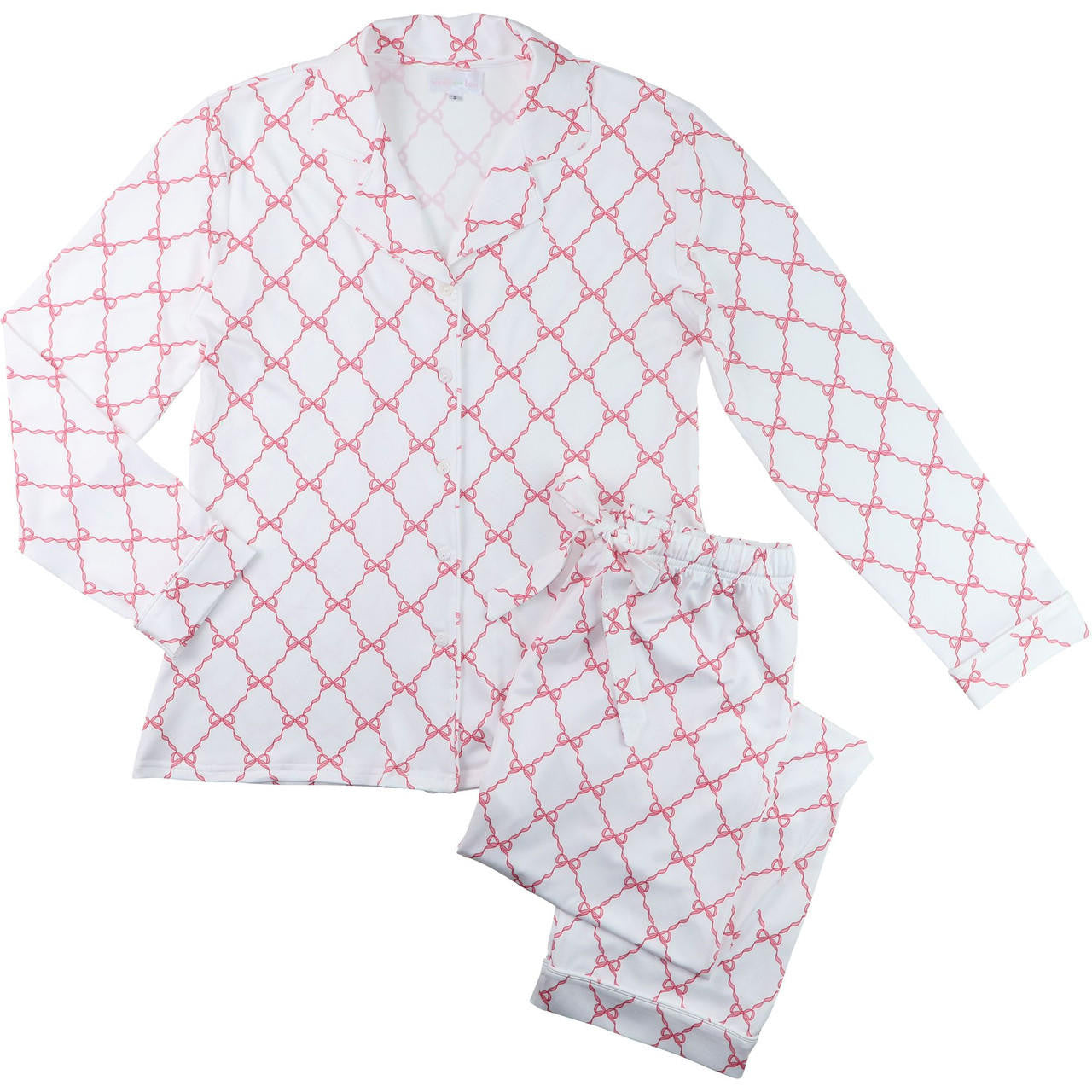 Ladies Red And White Bow Trellis Knit Pajamas - Shipping Mid October  Smocked Threads