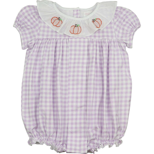 Lavender Check Knit Pumpkin Bubble Smocked Threads