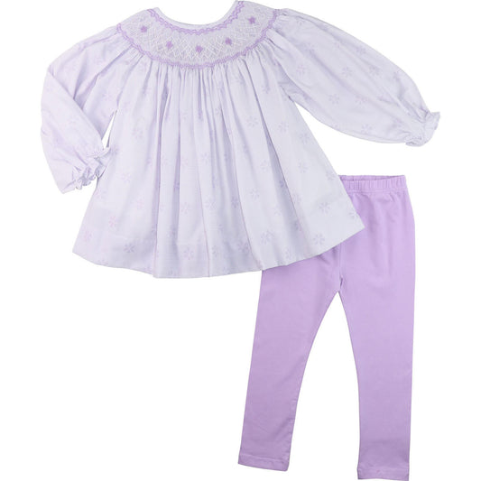 Lavender Stripe Flower Smocked Legging Set   Eliza James Kids