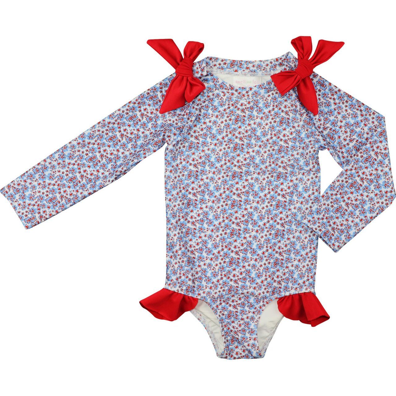 Blue And Red Mini Floral Lycra Rashguard Swimsuit