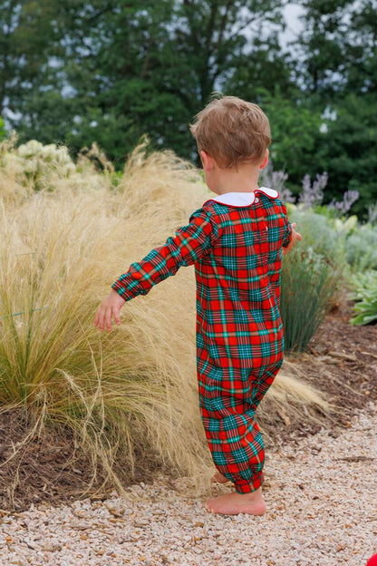 Green And Red Holiday Plaid Long Romper