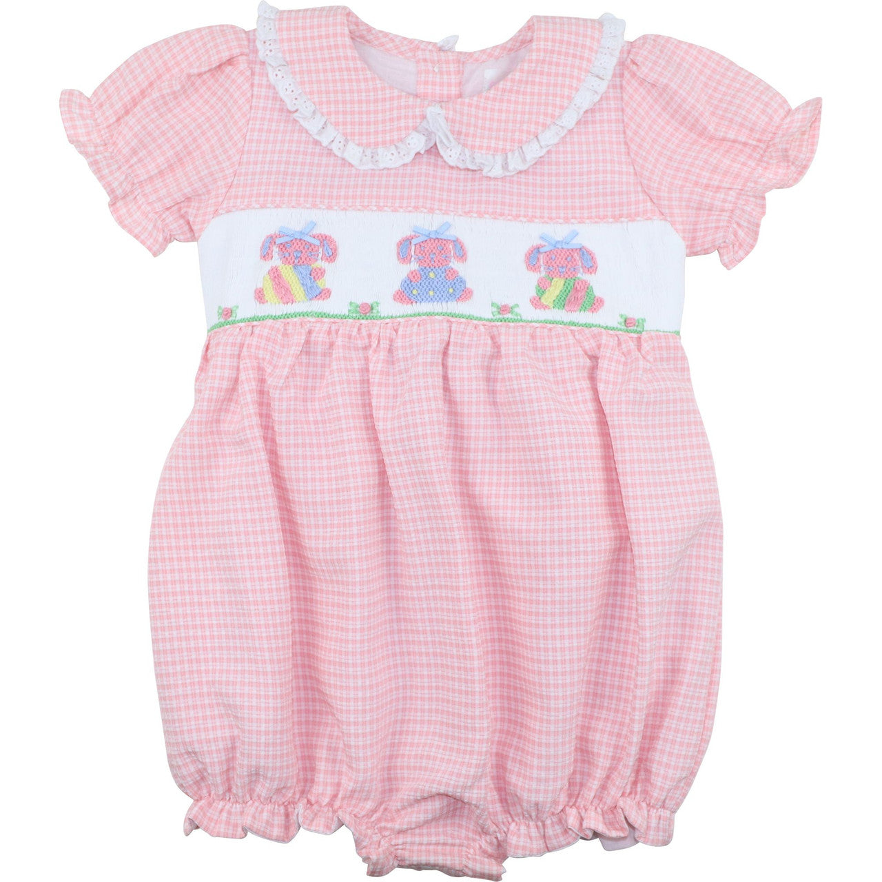 Pink Gingham Seersucker Smocked Easter Bunny Bubble