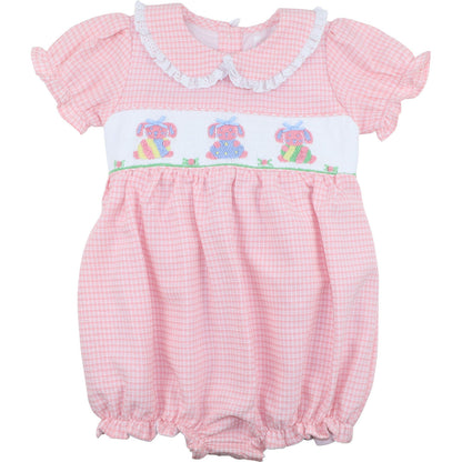 Pink Gingham Seersucker Smocked Easter Bunny Bubble