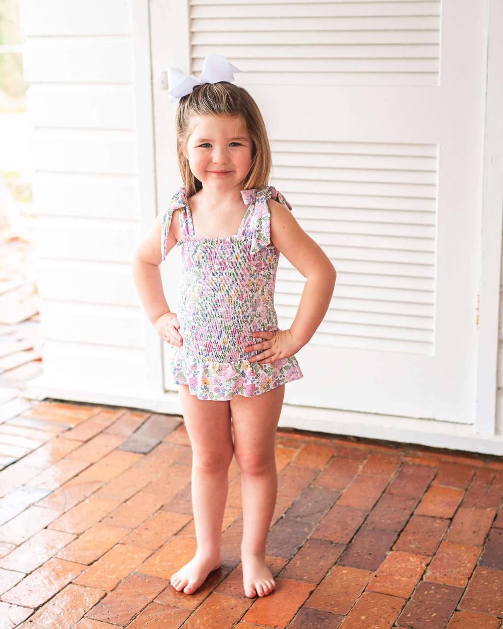 Liberty Floral Ruched Ruffle Swimsuit  Smocked Threads