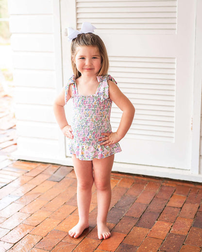 Liberty Floral Ruched Ruffle Swimsuit  Smocked Threads