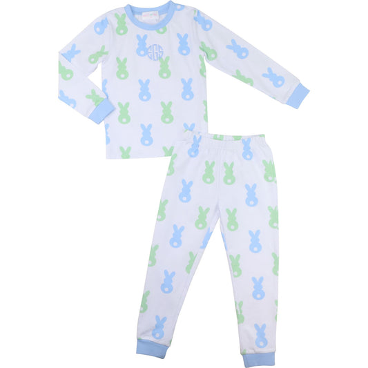 Blue And Green Knit Bunny Pajamas