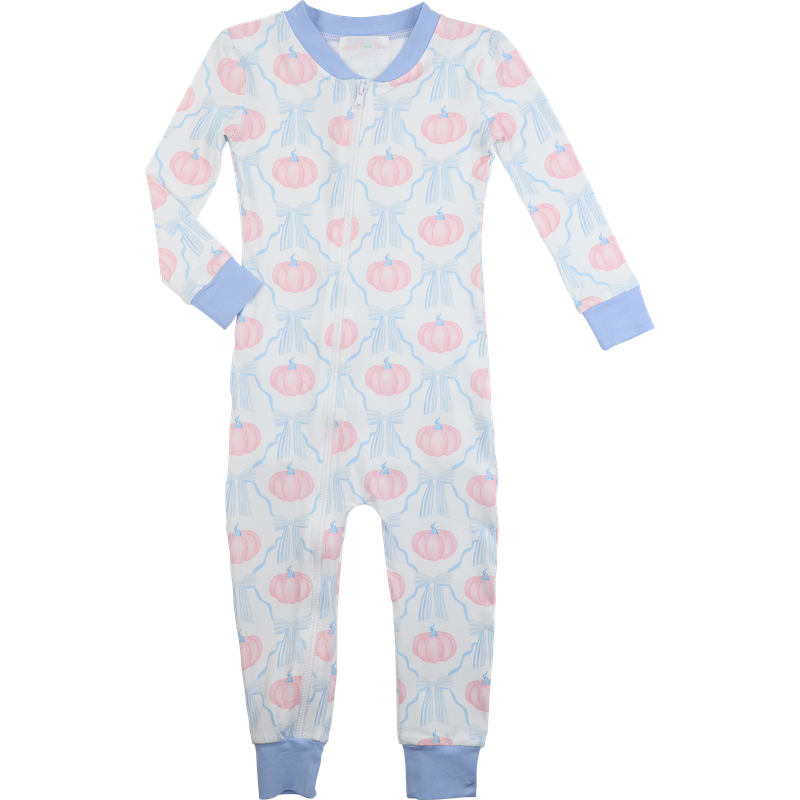 Pink And Blue Pumpkin And Bow Knit Zipper Pajamas