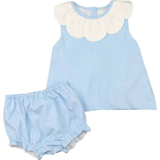 Blue And White Petal Collar Diaper Set