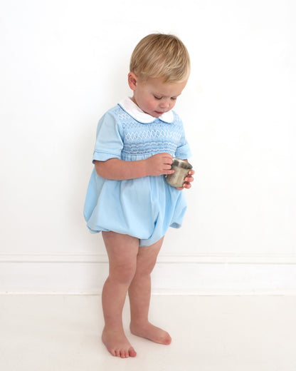 Blue Geometric Smocked Bubble