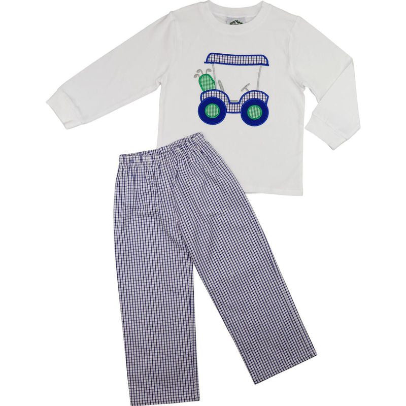 Navy Gingham Applique Golf Cart Pant Set