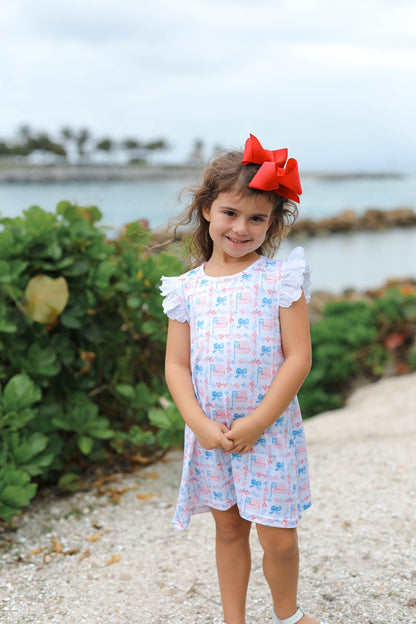 Flag And Bow Print Knit Dress