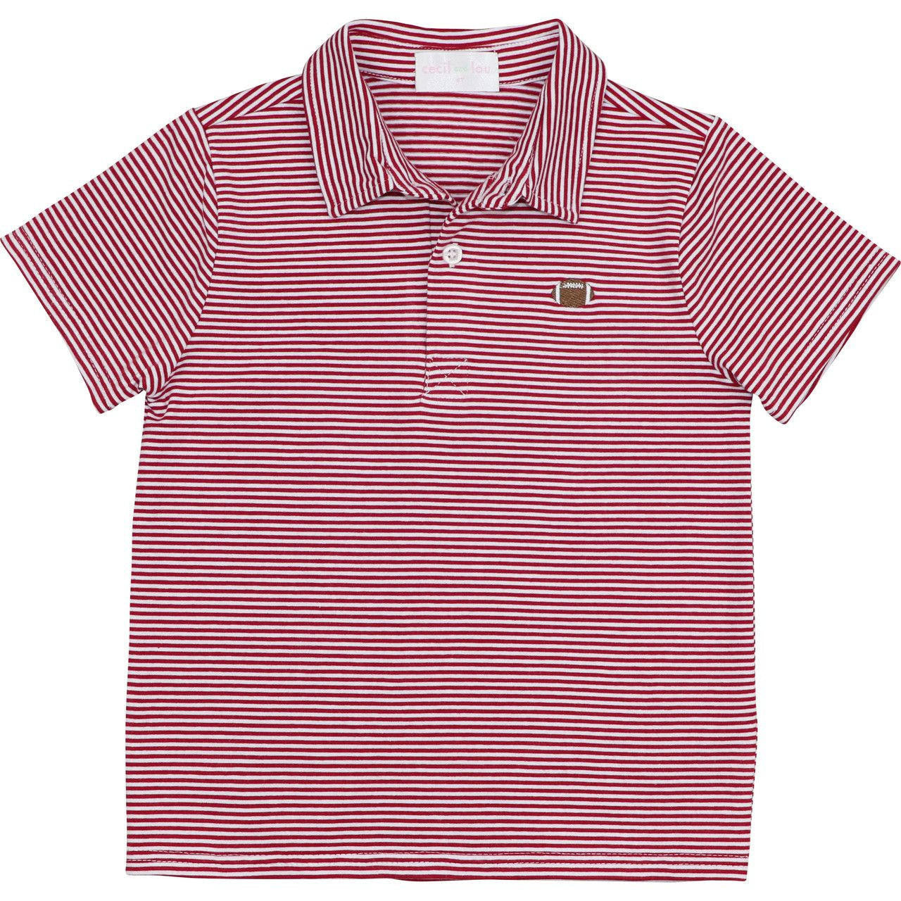 Maroon Stripe Knit Embroidered Football Polo  Smocked Threads