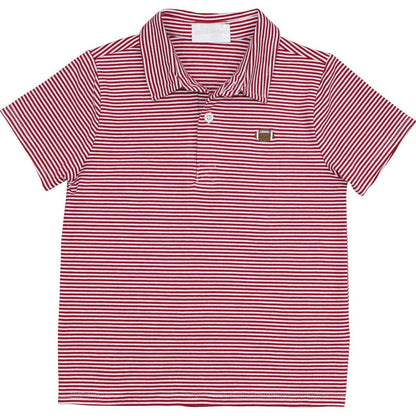 Maroon Stripe Knit Embroidered Football Polo  Smocked Threads