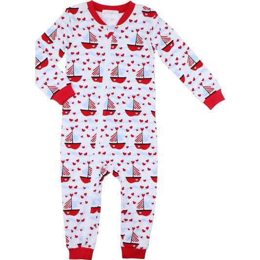 Valentine Sailboat Knit Zipper Pajamas