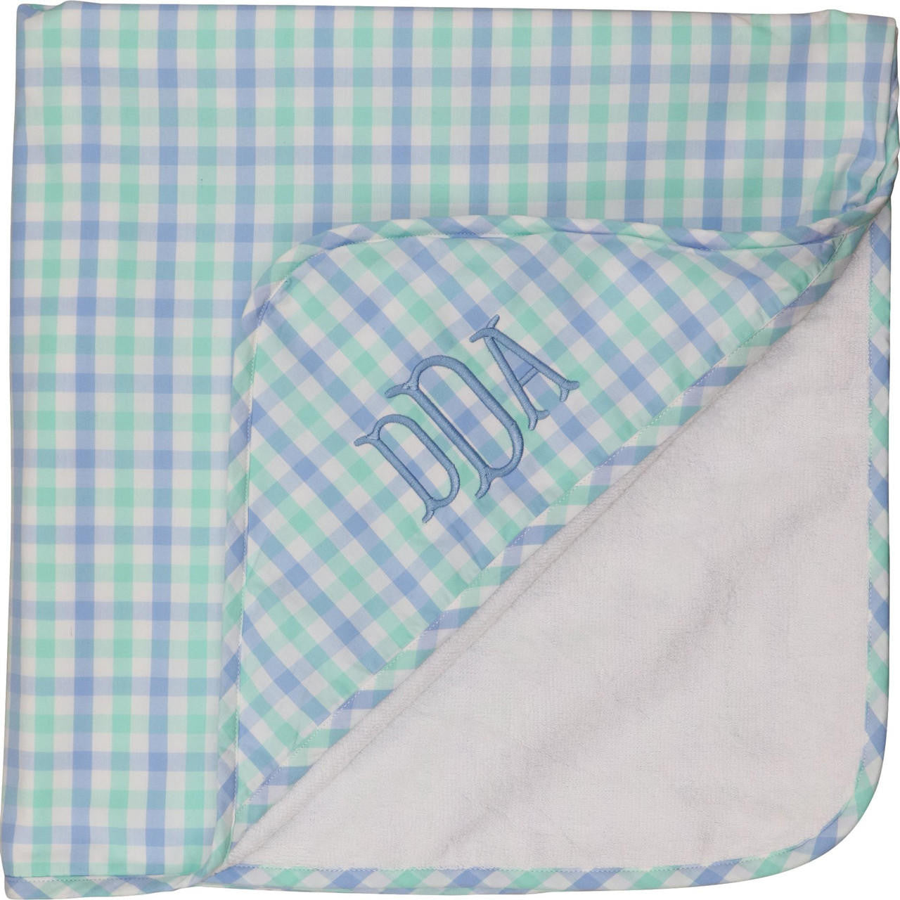 Mint and Blue Check Hooded Towel Monogram