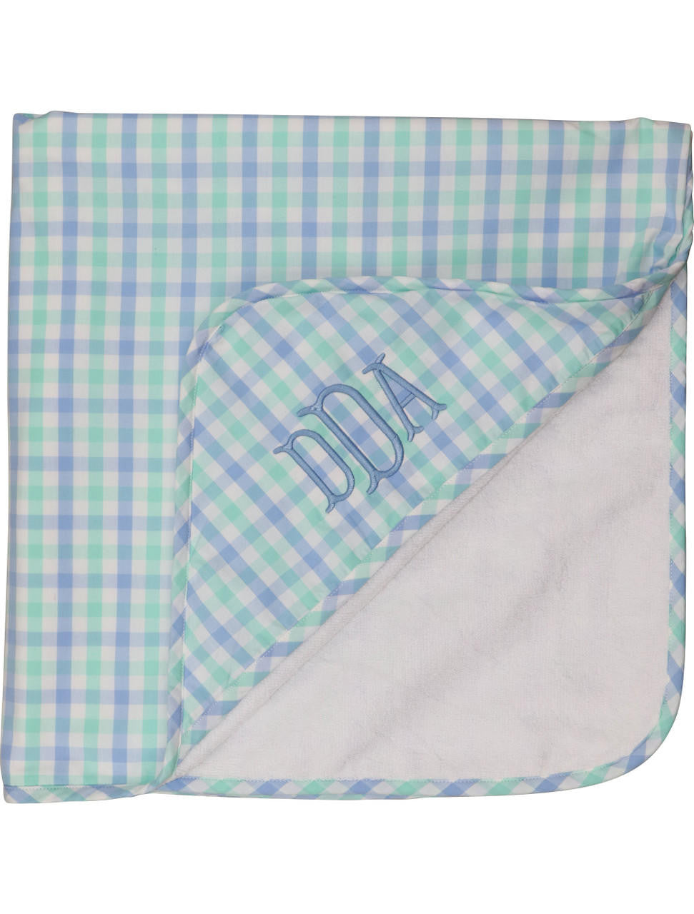 Mint and Blue Check Hooded Towel Monogram