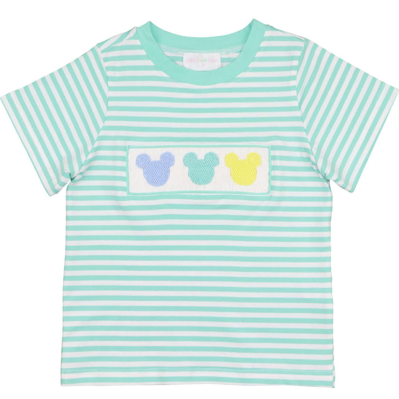 Mint Knit Stripe Smocked Mouse Ears Shirt  Smocked Threads