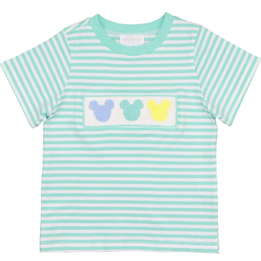 Mint Knit Stripe Smocked Mouse Ears Shirt