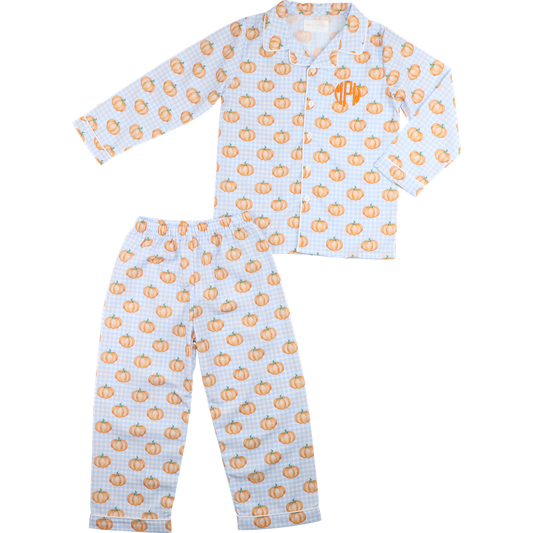 Blue Check Pumpkin Print Pajamas