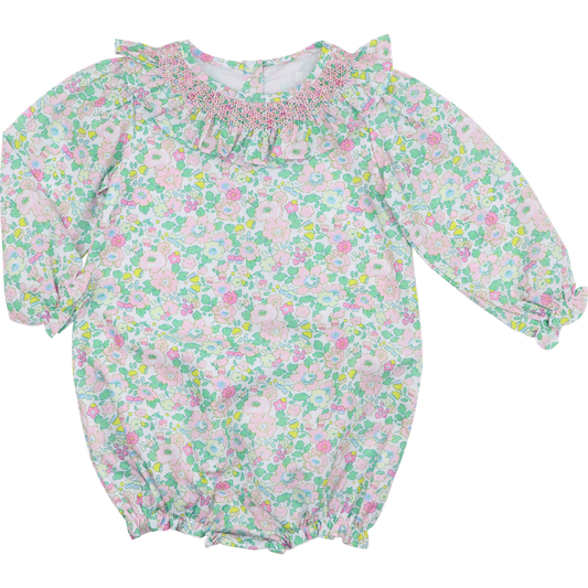 Green And Pink Floral Smocked Bubble