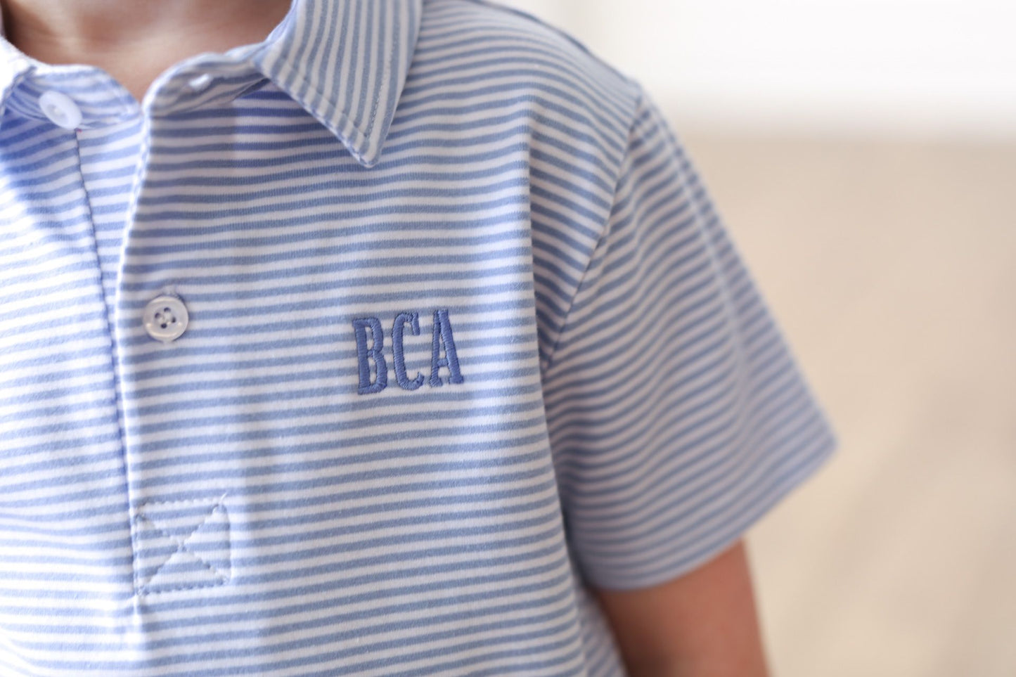 Blue Knit Striped Knit Polo Shirt