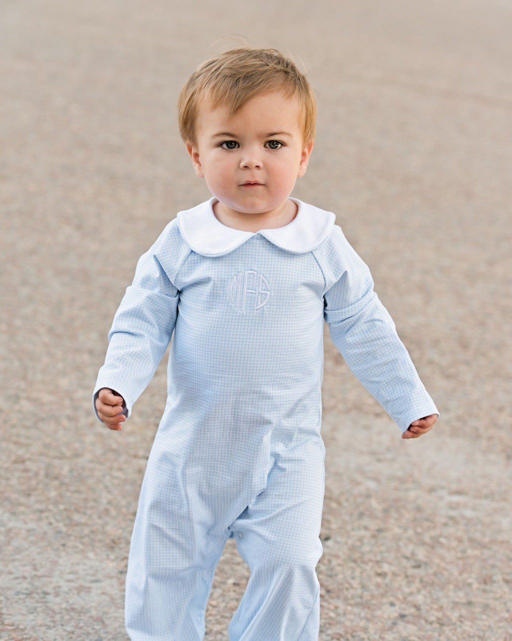 Blue Knit Gingham Long Romper