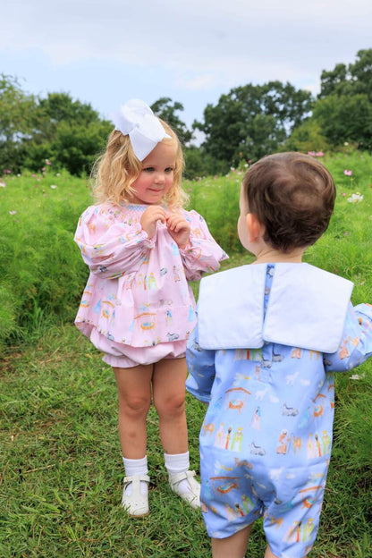 Pink And Blue Smocked Nativity Scene Diaper Set