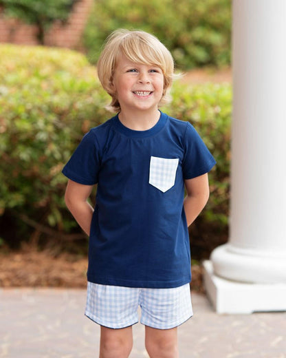 Navy And Blue Checked Knit Short Set