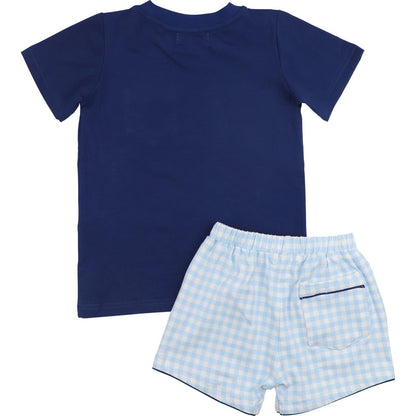 Navy And Blue Checked Knit Short Set