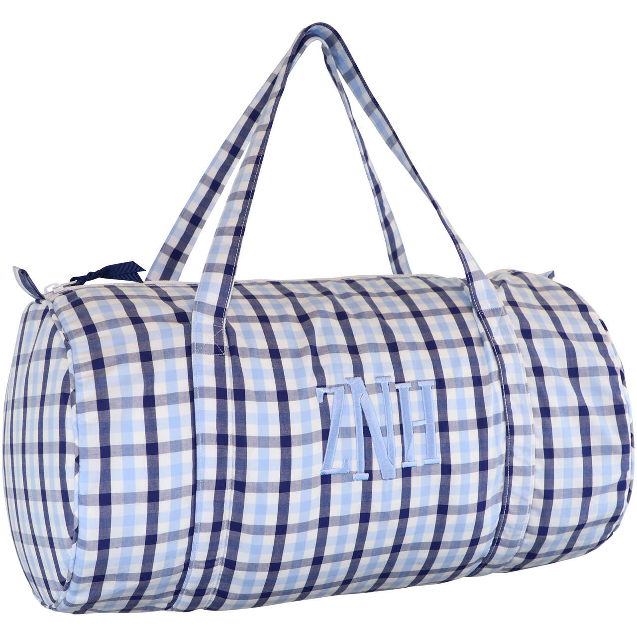 Navy And Blue Plaid Duffel Monogram