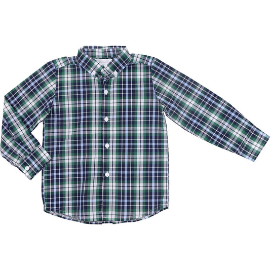 Navy And Green Plaid Button Down Shirt   Monogram