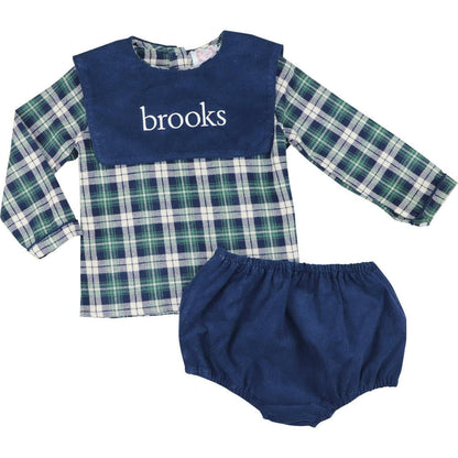 Navy And Green Plaid Flannel Diaper Set - Shipping Late September  Monogram - Cecil and Lou