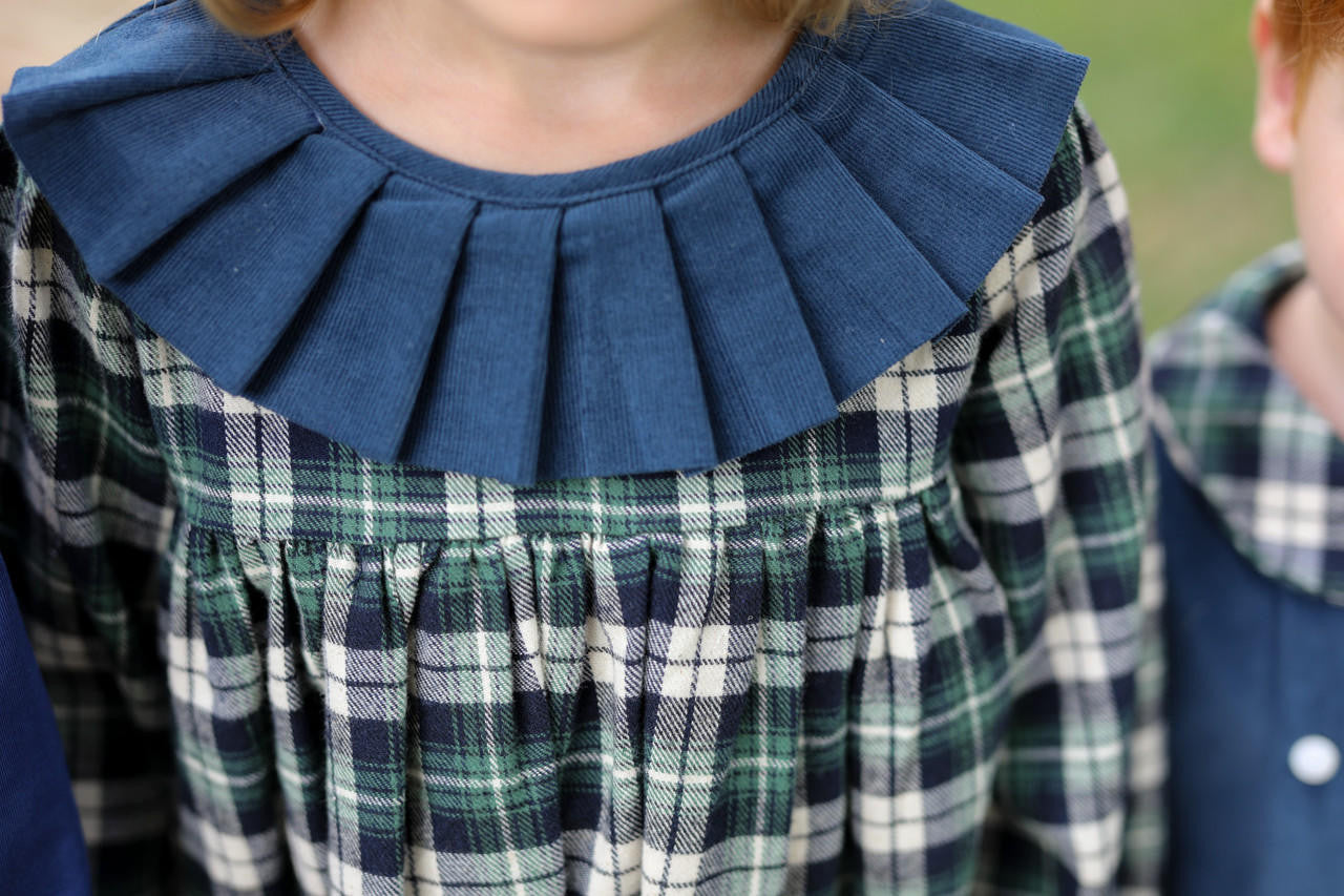 Navy And Green Plaid Flannel Dress - Shipping Mid November  Smocked Threads