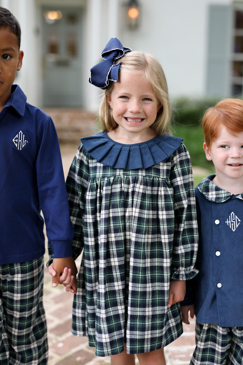 Navy And Green Plaid Flannel Dress - Shipping Mid November  Smocked Threads